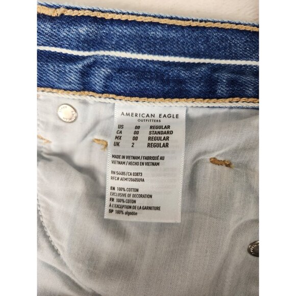 American Eagle Mom Jeans Womens 00 Blue White STRIPED Denim HIGH RISE 24 X 27 - Picture 8 of 16